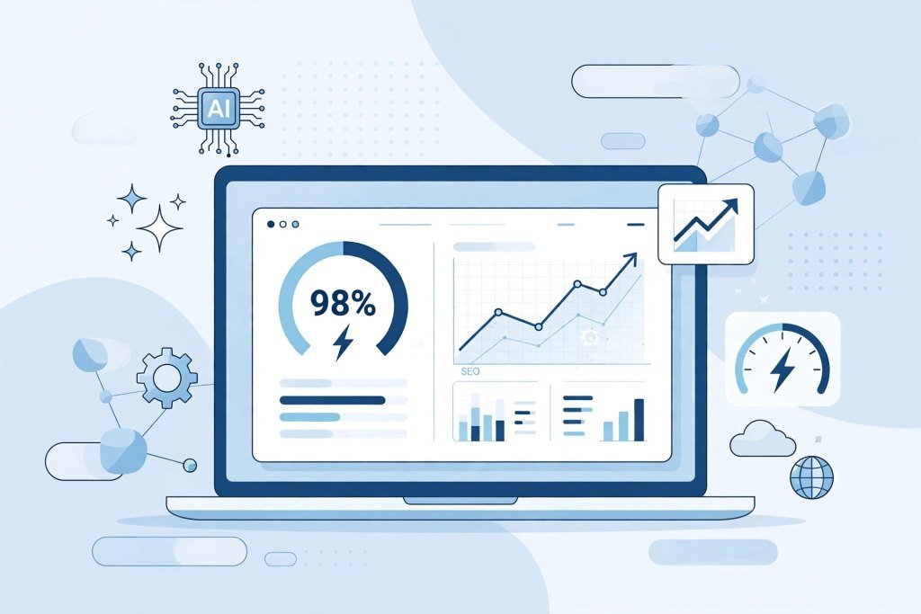 Best AI Tools for Web Optimization dashboard with 98% speed score